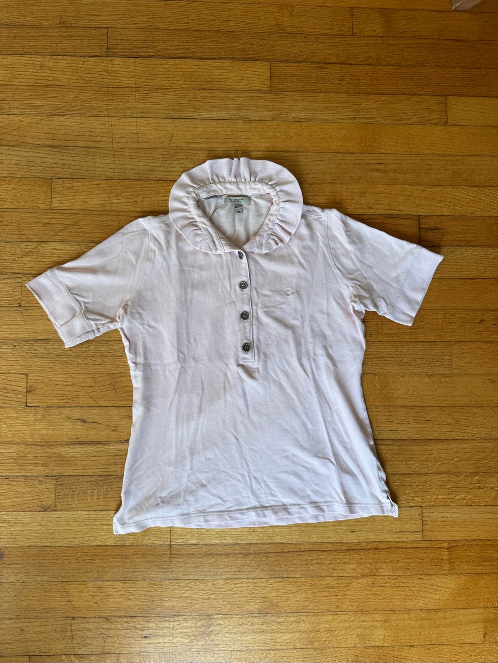 Burberry Light Pink Ruffle-Collar Polo Top